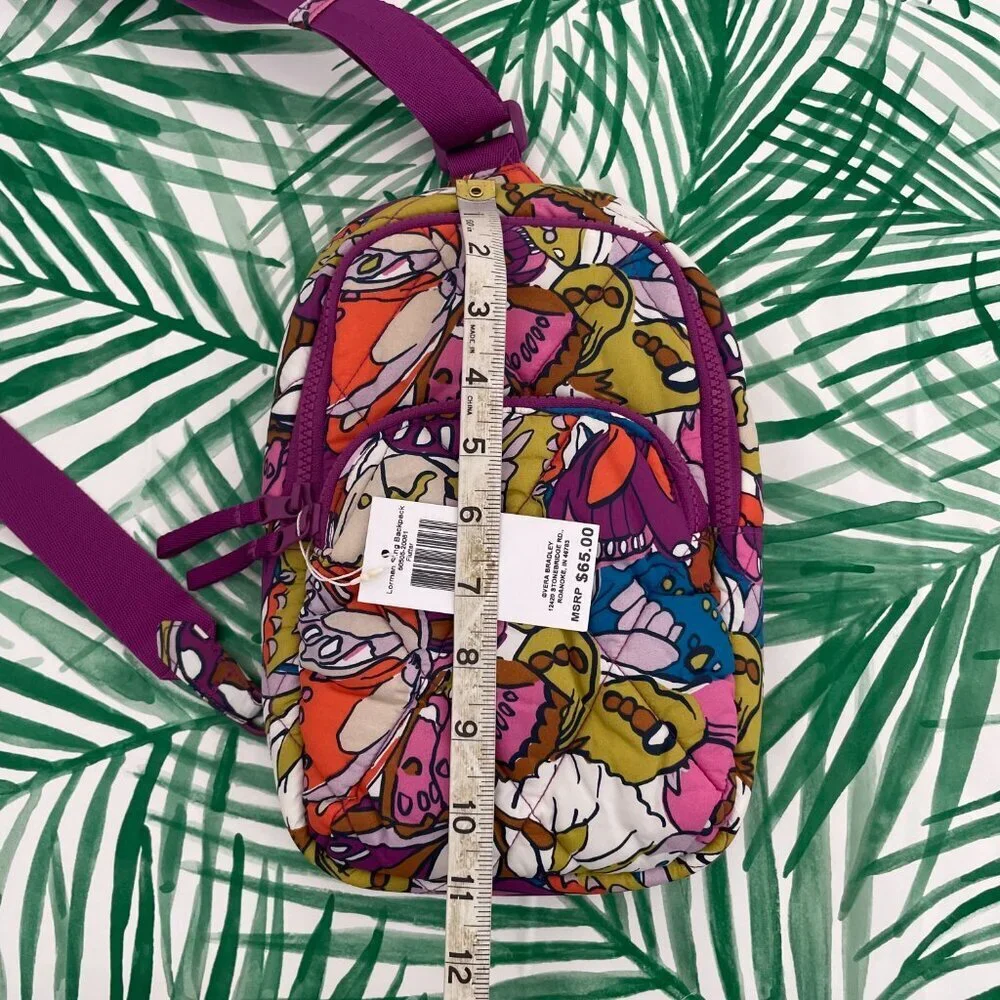 Vera Bradley Lorman Nylon Sling Backpack in Flutter Butterfly Purple